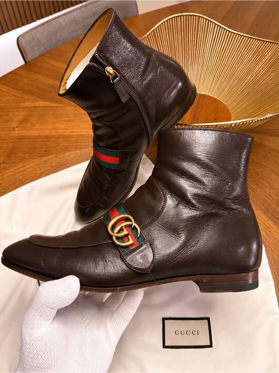 Gucci Other - Gucci Brown Leather Men’s Ankle Chukka Boots with Green-Red Web & Gold Double G.